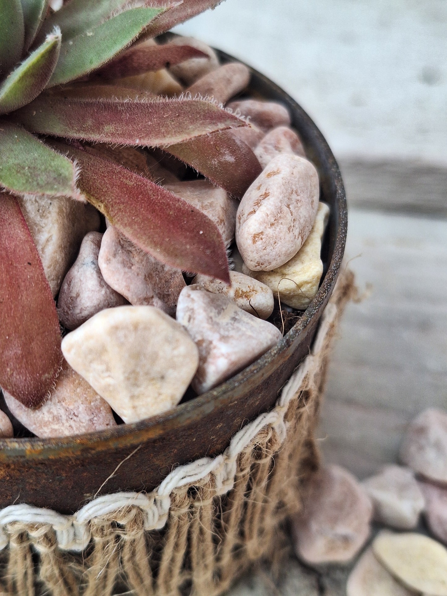 Peachy-pink crushed stone top dressing