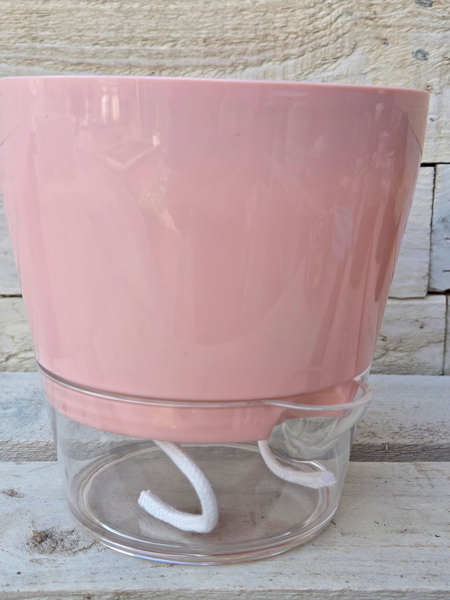 Pink Self-Watering Plant Pot – Clear Base 15cm x 15.5cm