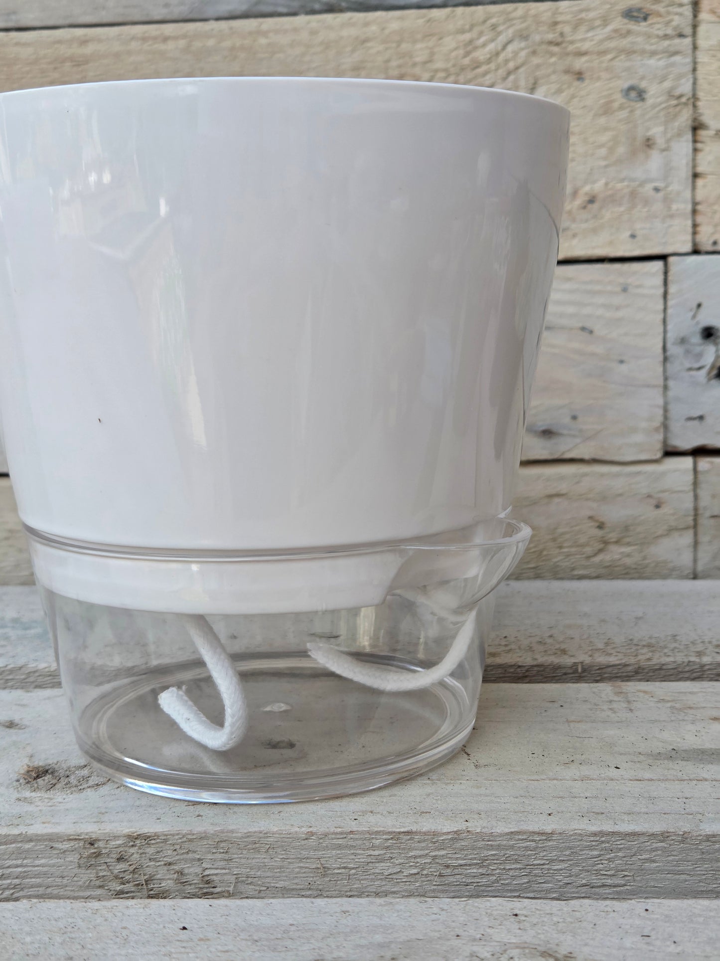 White Self-Watering Plant Pot – Clear Base 15cm x 15.5cm